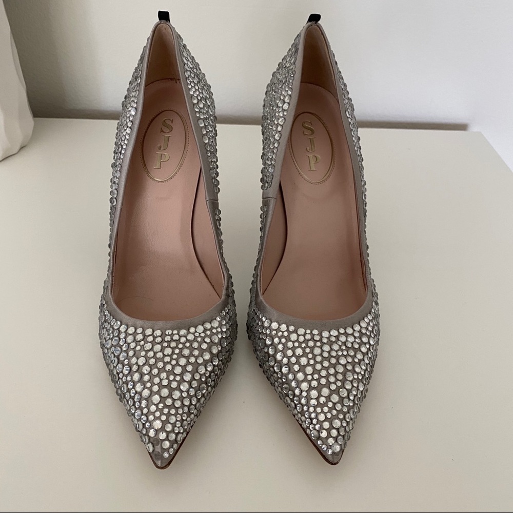 SJP by Sarah Jessica Parker Silver Crystal Embellished Pointed-Toe Heels - Picture 3 of 8
